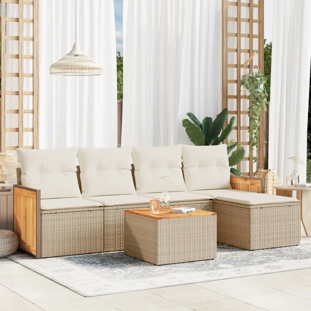 Set Divano da Giardino 6 pz con Cuscini Beige in Polyrattan