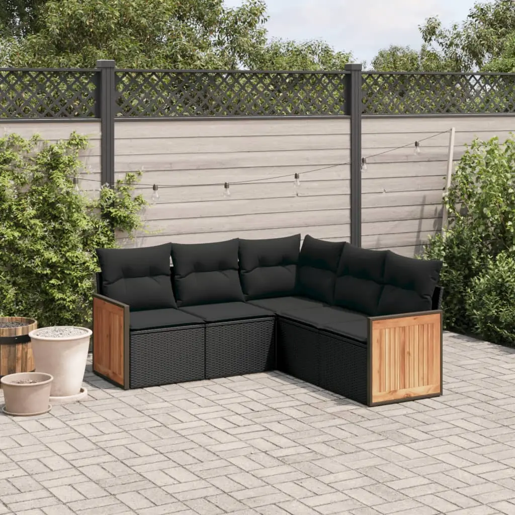 Set Divani da Giardino 5 pz con Cuscini in Polyrattan Nero