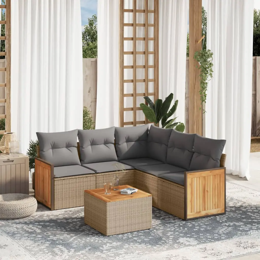 Set Divano da Giardino 6 pz con Cuscini Beige in Polyrattan