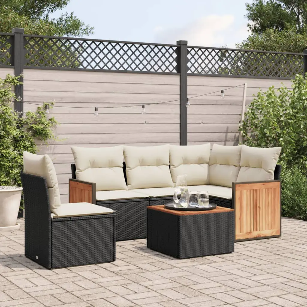 Set Divano da Giardino 6 pz con Cuscini Nero in Polyrattan