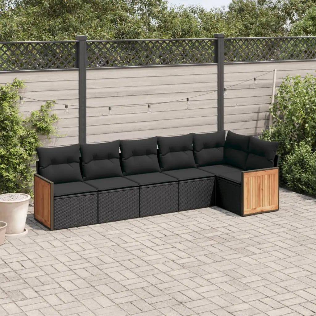 Set Divano da Giardino 6 pz con Cuscini Nero in Polyrattan