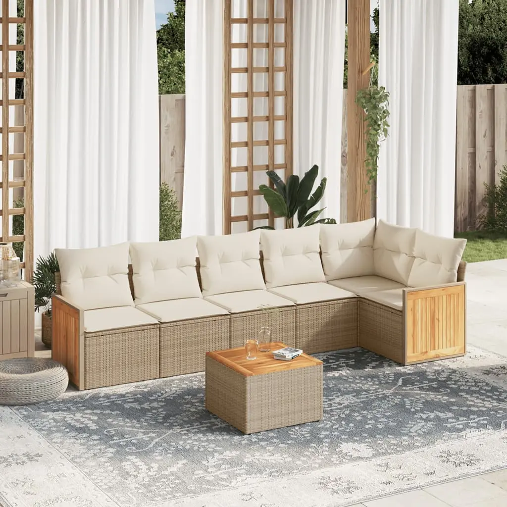 Set Divani da Giardino 7 pz con Cuscini Beige in Polyrattan