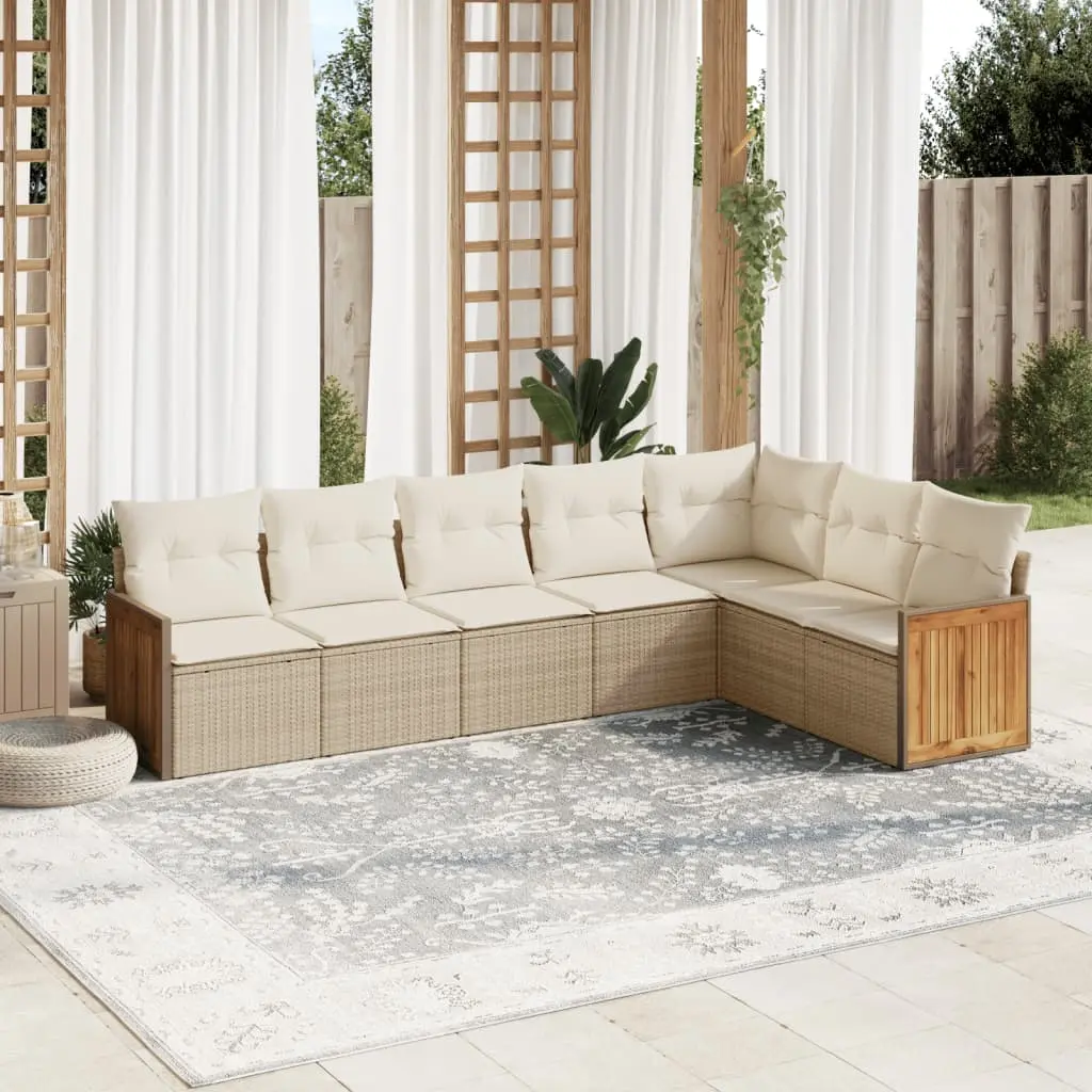 Set Divani da Giardino 7 pz con Cuscini Beige in Polyrattan