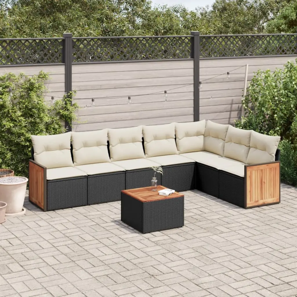 Set Divani da Giardino con Cuscini 8 pz Nero in Polyrattan