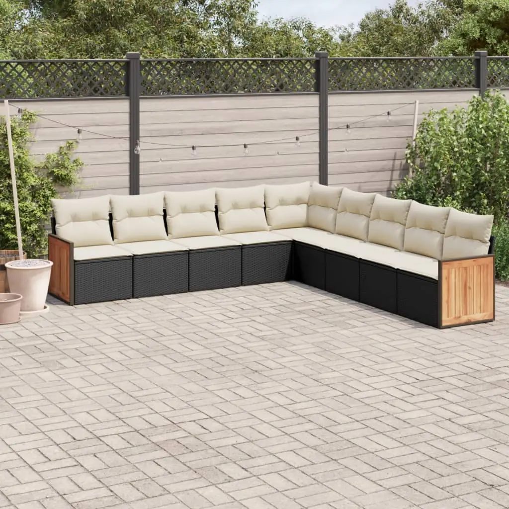 Set Divani da Giardino 9 pz con Cuscini Nero in Polyrattan