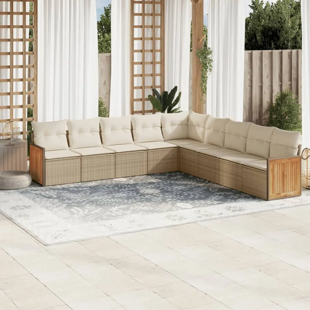 Set Divano da Giardino 9 pz con Cuscini Beige in Polyrattan