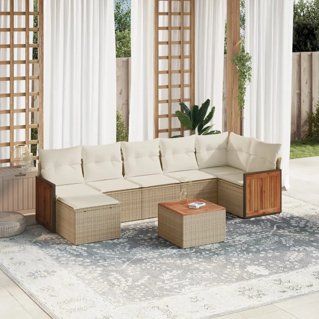 Set Divano da Giardino 8 pz con Cuscini Beige in Polyrattan