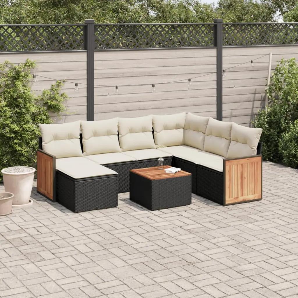 Set Divani da Giardino con Cuscini 8 pz Nero in Polyrattan