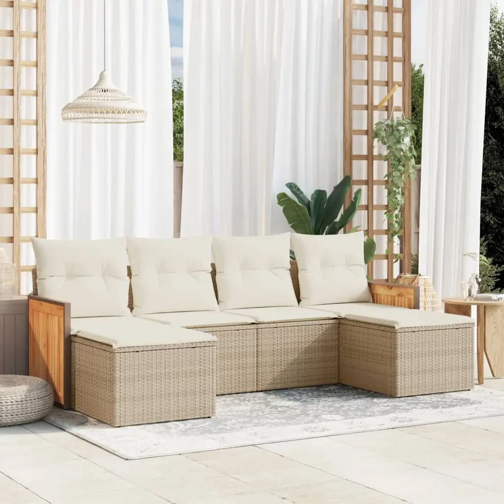 Set Divano da Giardino 6 pz con Cuscini Beige in Polyrattan