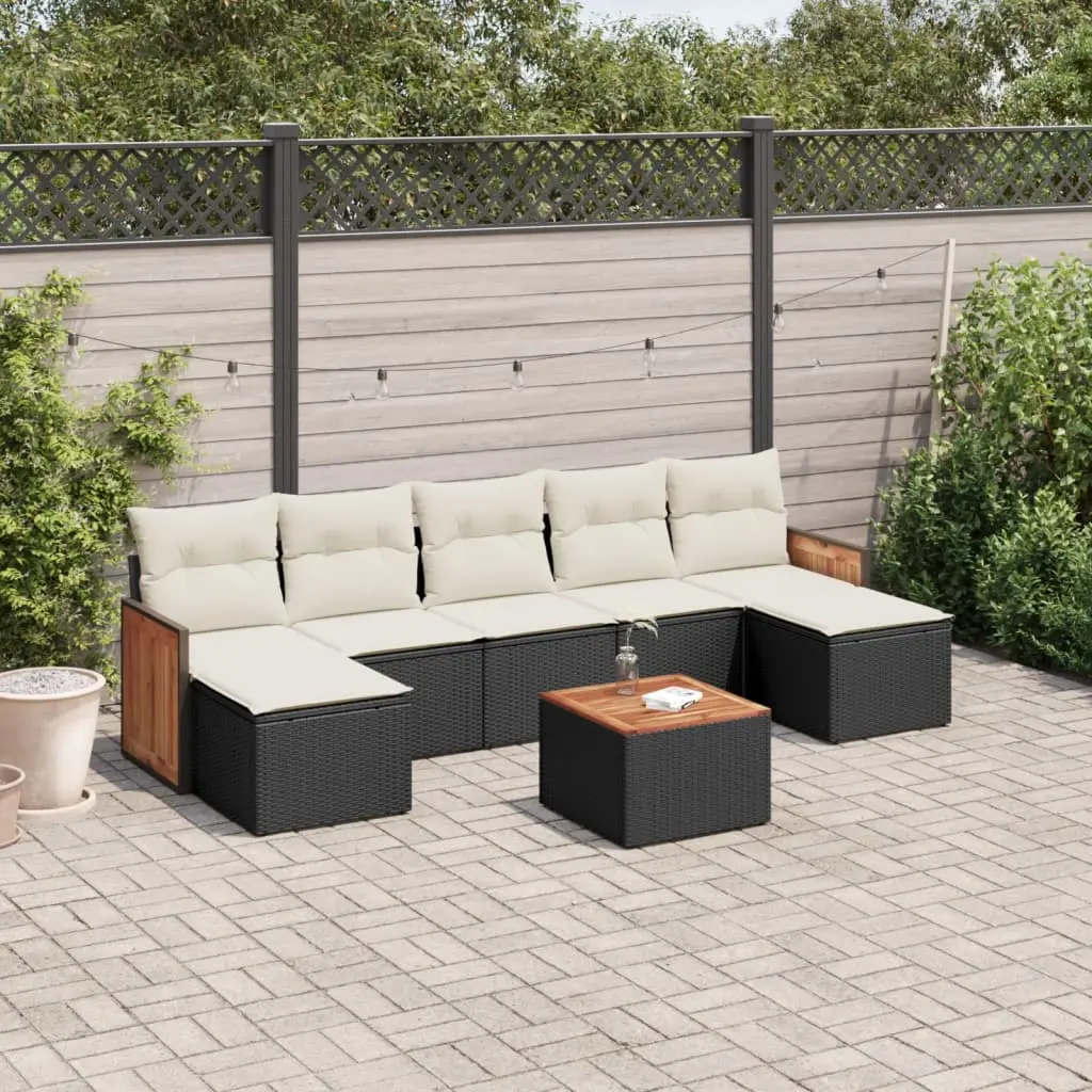 Set Divani da Giardino con Cuscini 8 pz Nero in Polyrattan