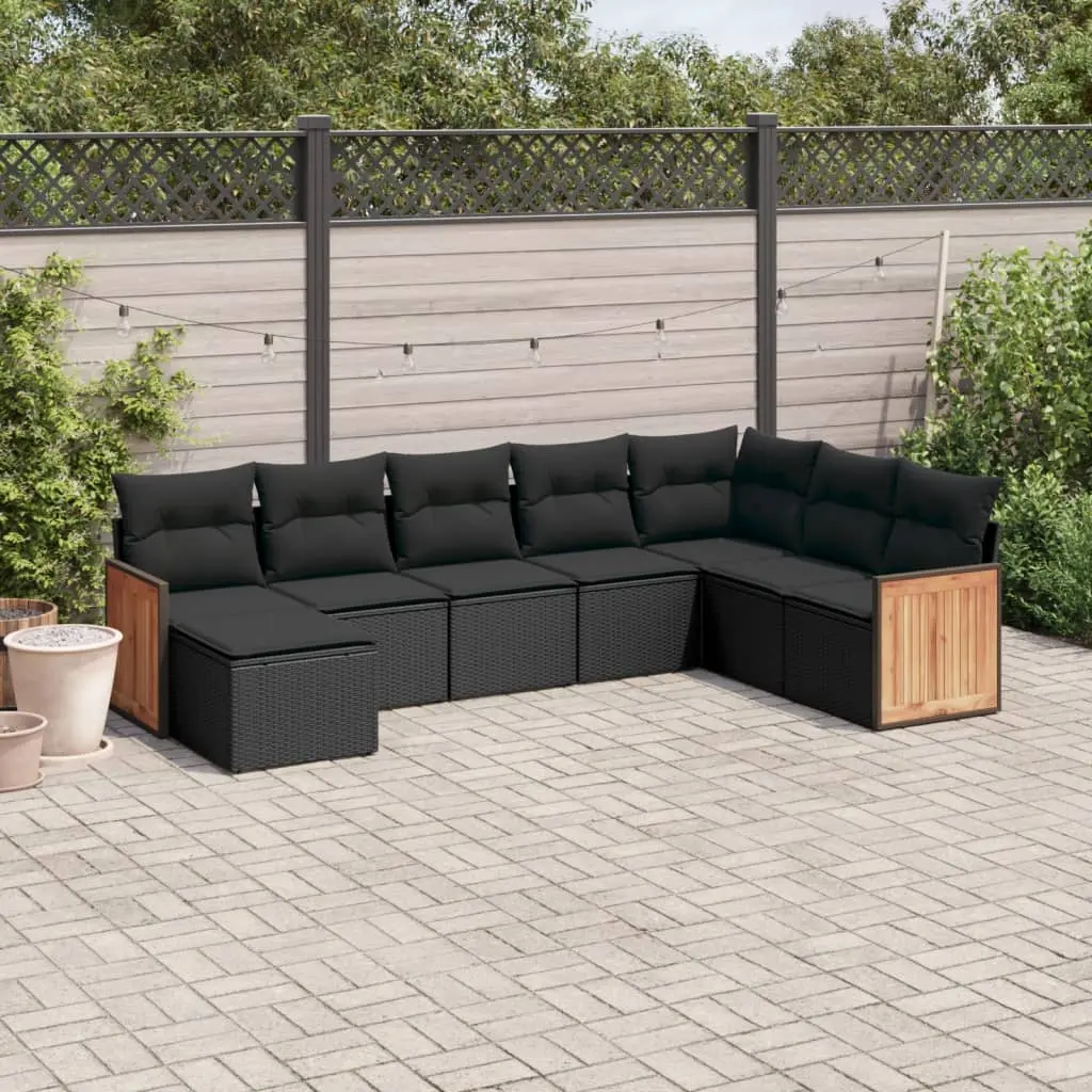 Set Divani da Giardino con Cuscini 8 pz Nero in Polyrattan