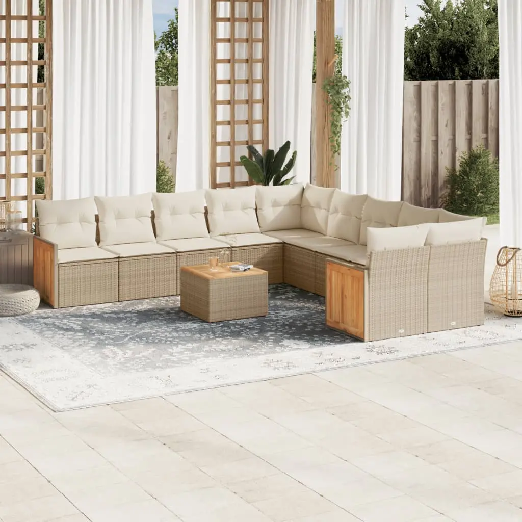 Set Divani da Giardino 11 pz con Cuscini Beige in Polyrattan