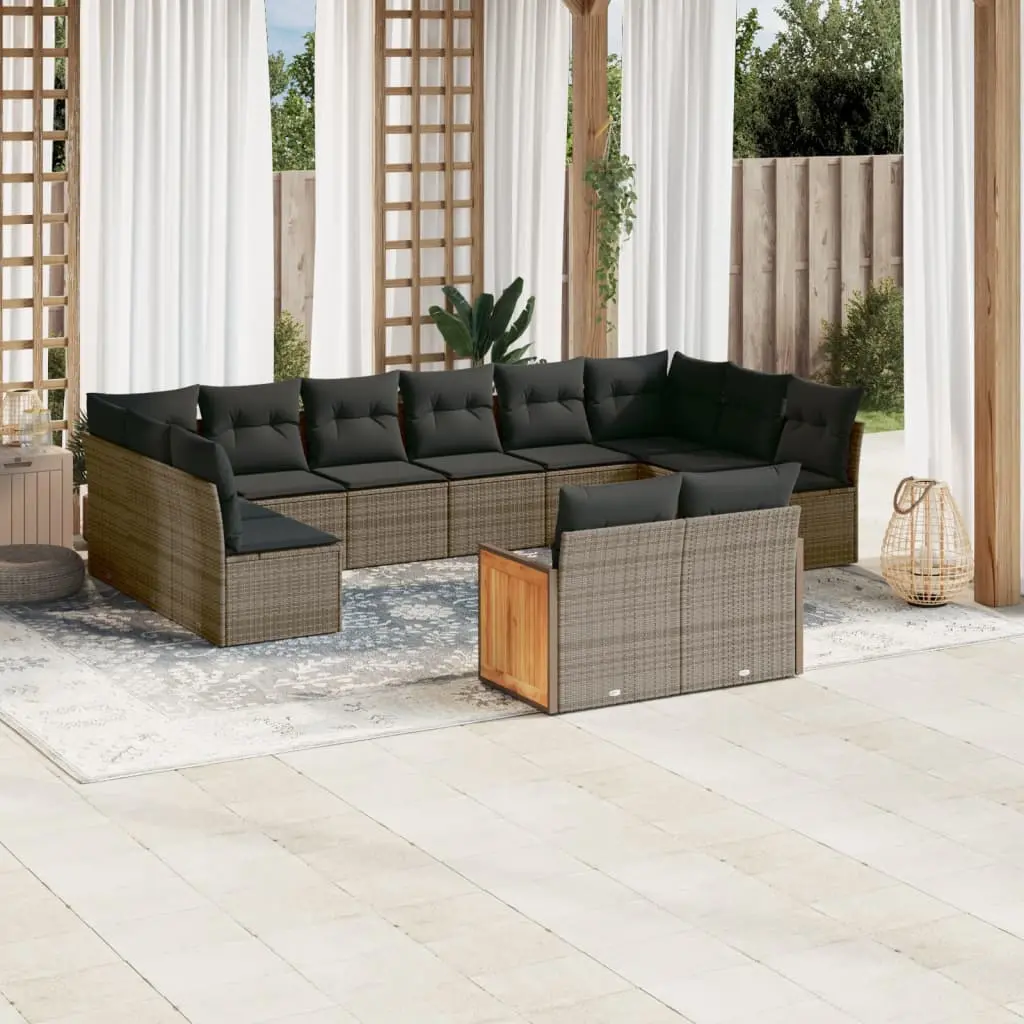 Set Divani da Giardino 12 pz con Cuscini Grigio in Polyrattan