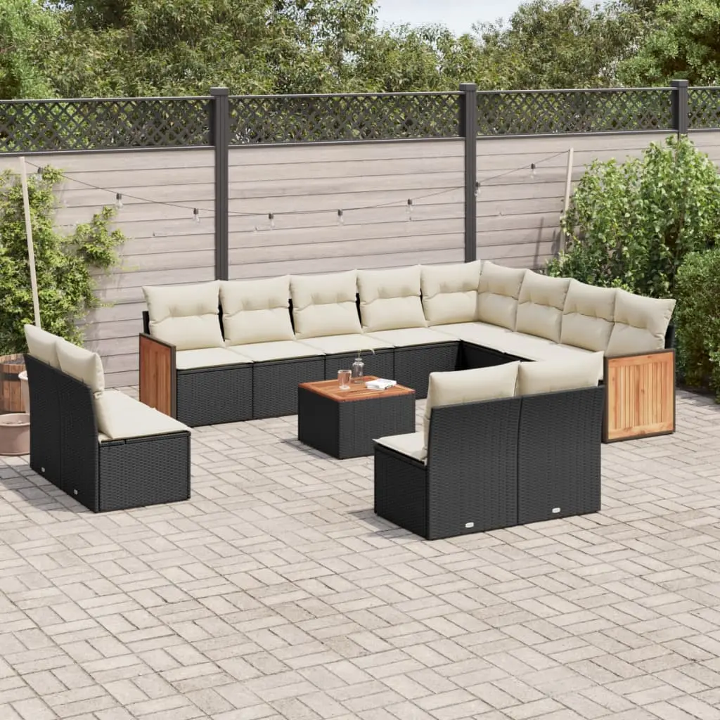 Set Divani da Giardino 13pz con Cuscini Nero in Polyrattan