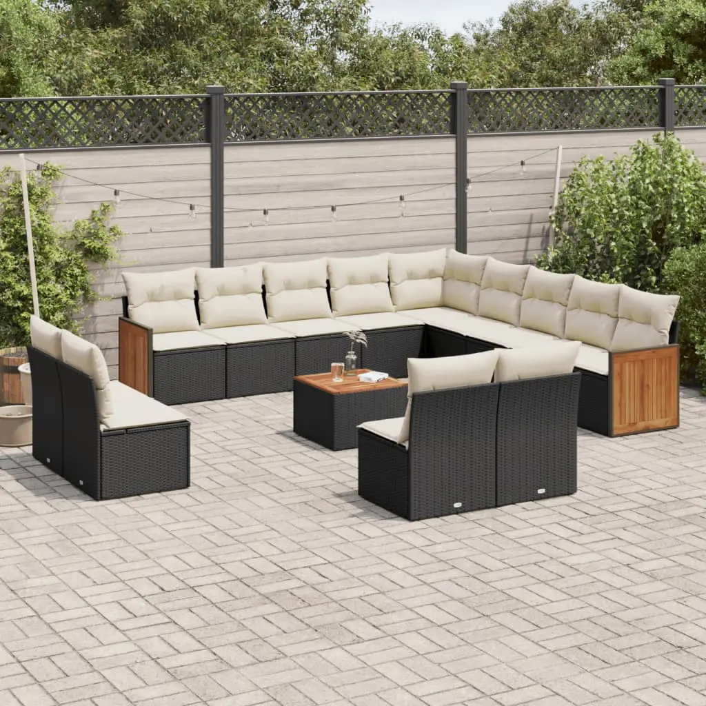 Set Divani da Giardino 14pz con Cuscini in Polyrattan Nero