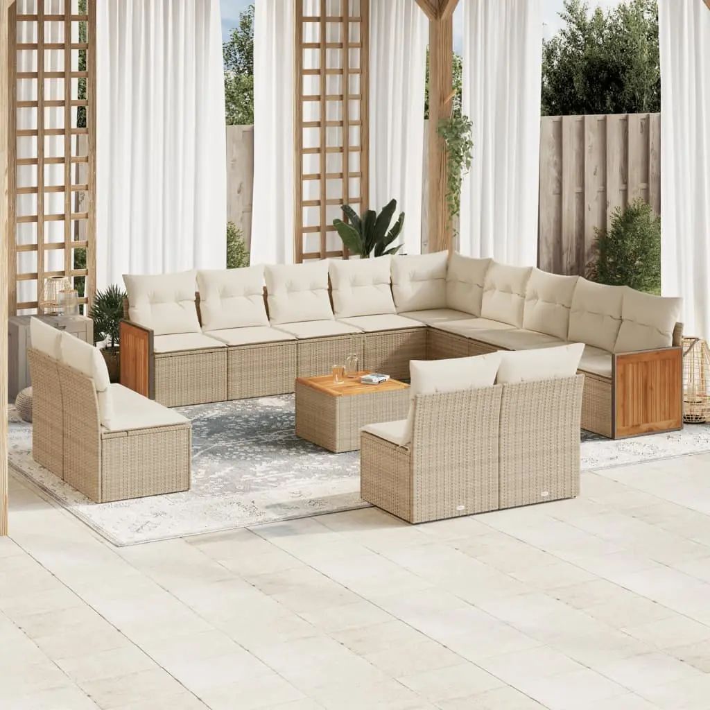 Set Divani da Giardino 14pz con Cuscini in Polyrattan Beige