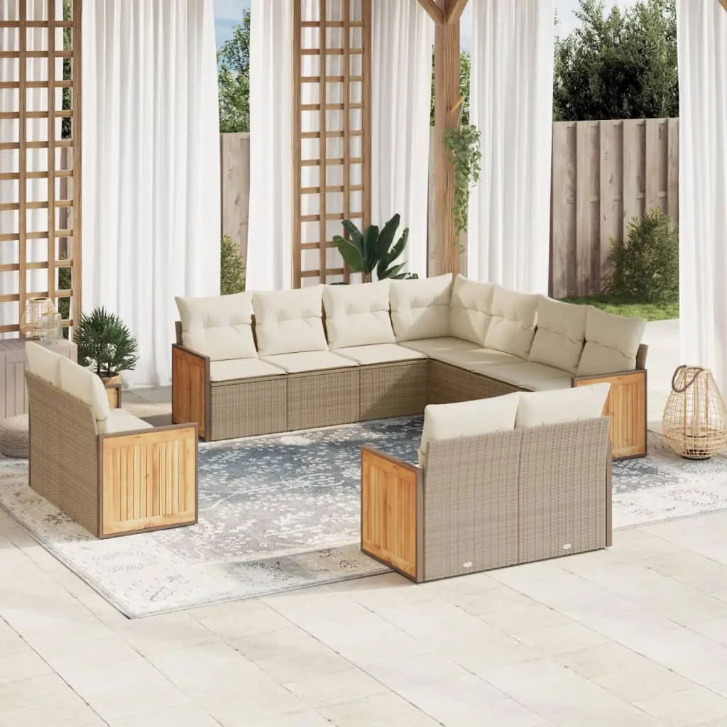 Set Divani da Giardino 11 pz con Cuscini Beige in Polyrattan