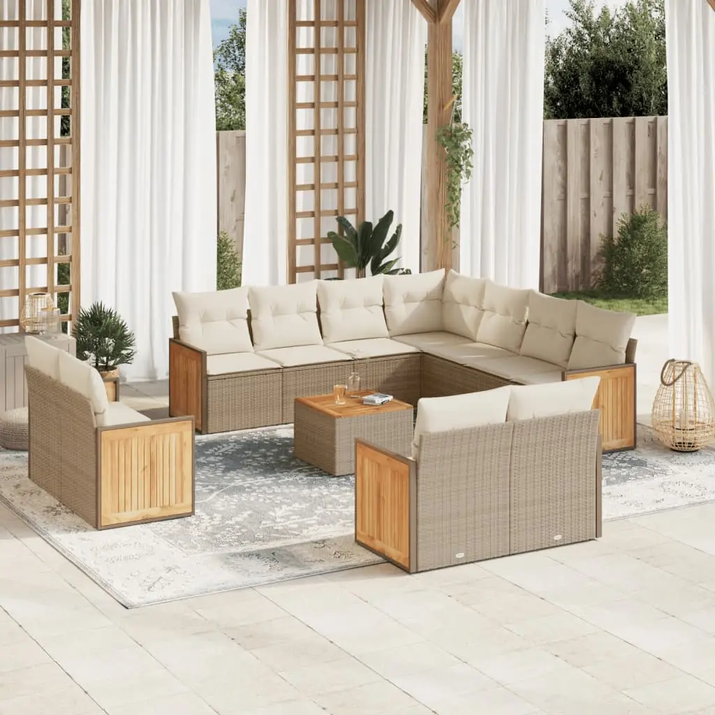 Set Divani da Giardino 12 pz con Cuscini Beige in Polyrattan