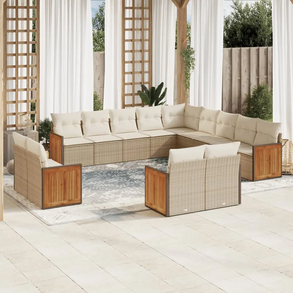 Set Divano da Giardino 13 pz con Cuscini Beige in Polyrattan