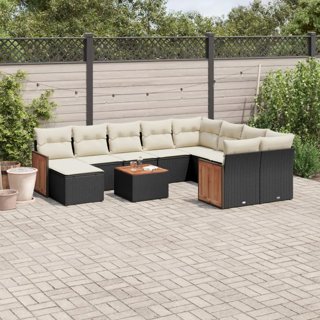 Set Divani da Giardino 11 pz con Cuscini in Polyrattan Nero