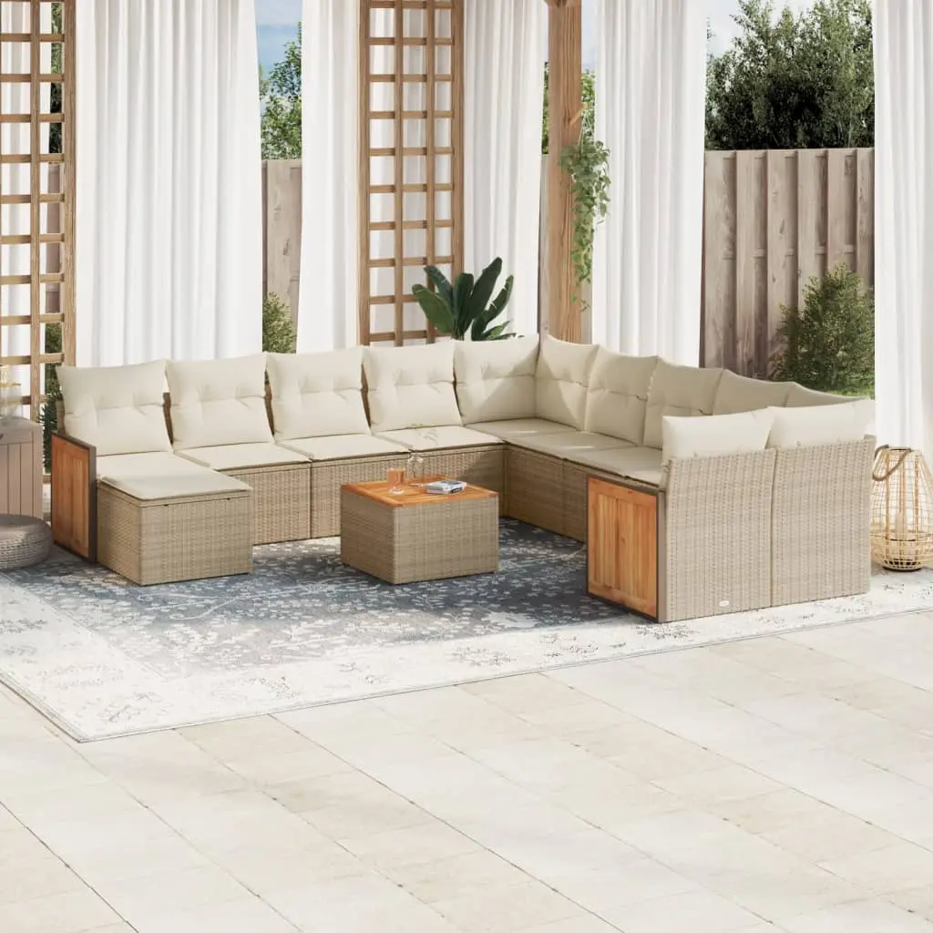 Set Divani da Giardino 12 pz con Cuscini Beige in Polyrattan