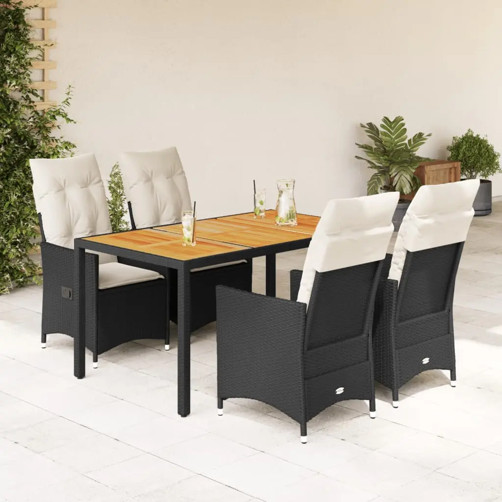 Set da Pranzo da Giardino 5 pz Nero con Cuscini in Polyrattan