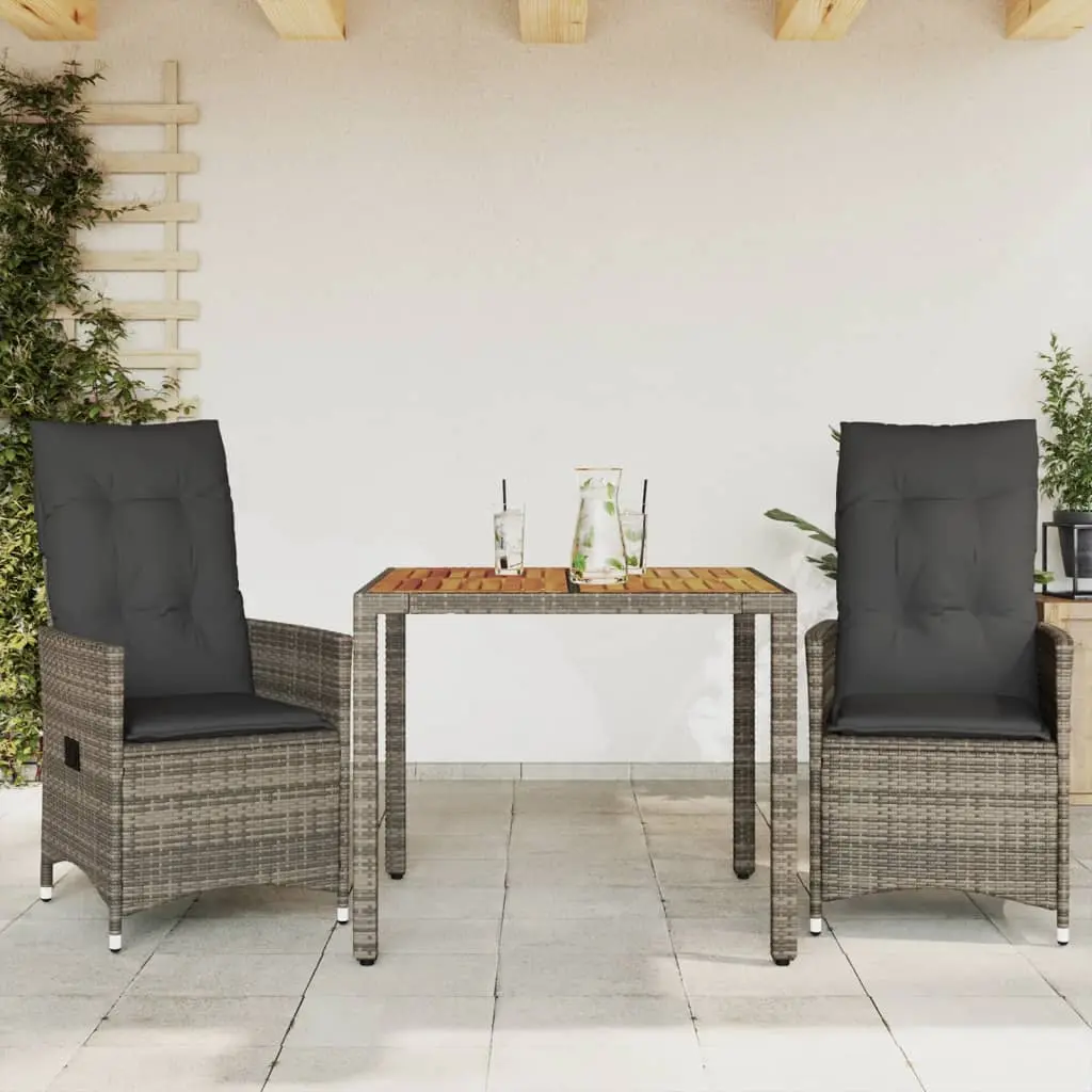 Set da Bistrò 3 pz con Cuscini Grigio in Polyrattan