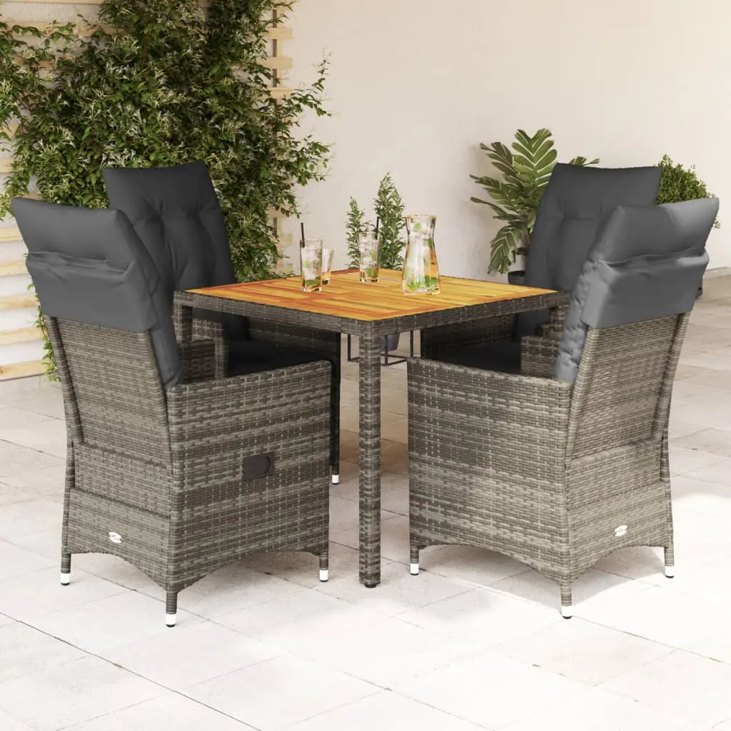 Set da Pranzo da Giardino 5 pz con Cuscini in Polyrattan Grigio