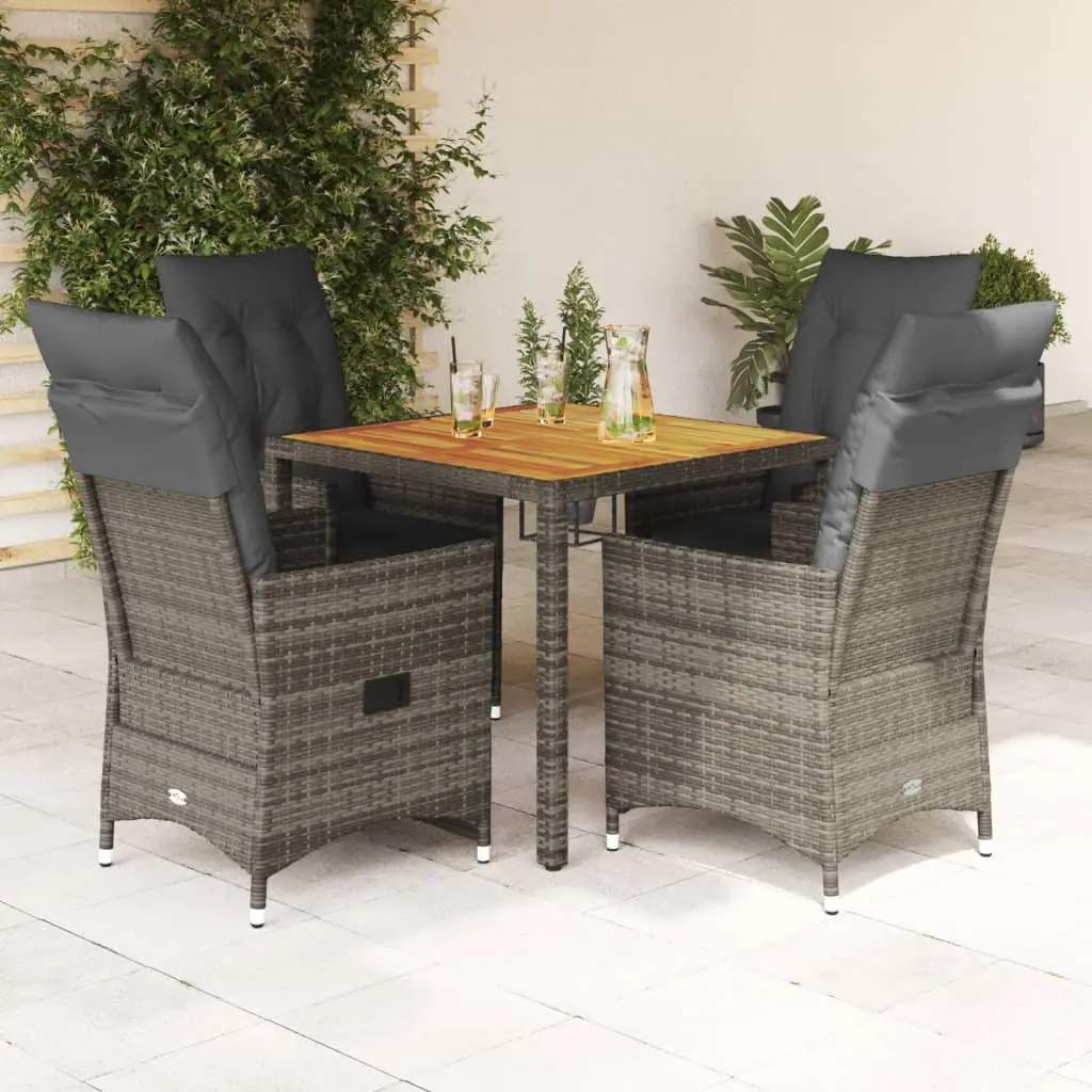 Set da Pranzo da Giardino 5 pz con Cuscini in Polyrattan Grigio