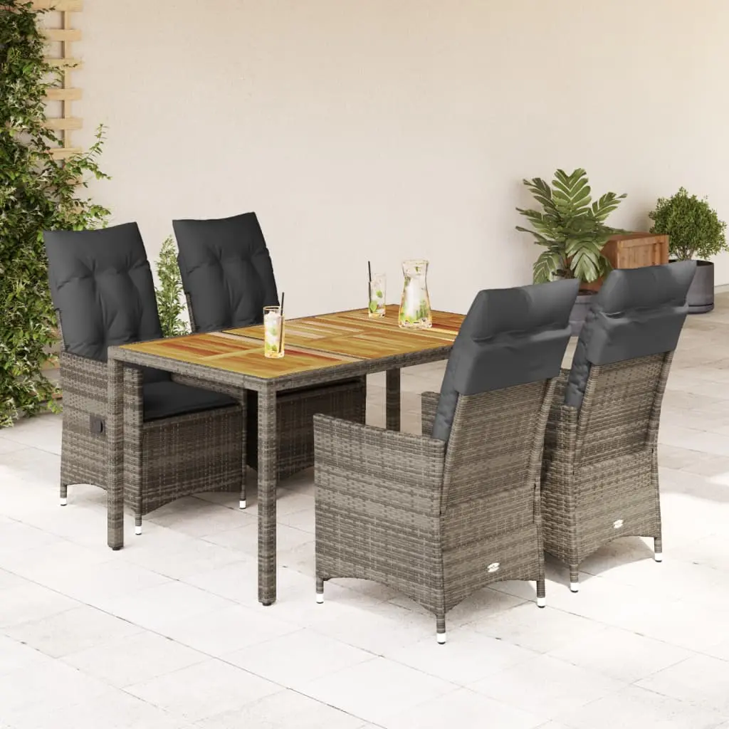 Set da Pranzo da Giardino 5 pz con Cuscini in Polyrattan Grigio