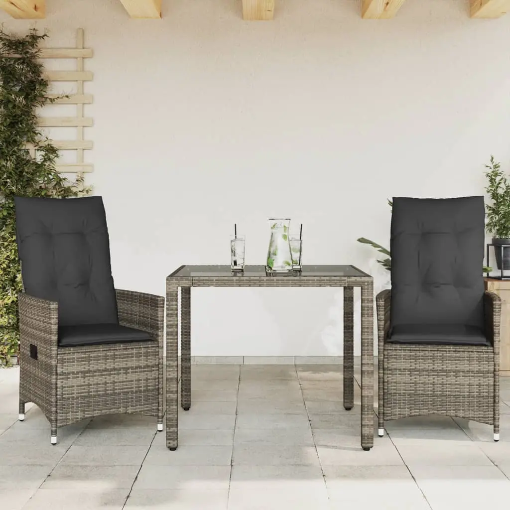 Set da Bistrò 3 pz con Cuscini Grigio in Polyrattan