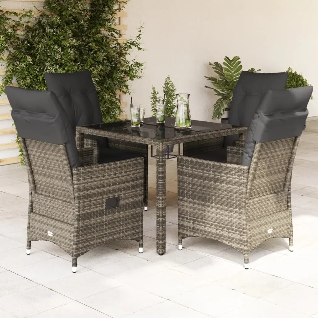 Set da Pranzo da Giardino 5 pz con Cuscini in Polyrattan Grigio