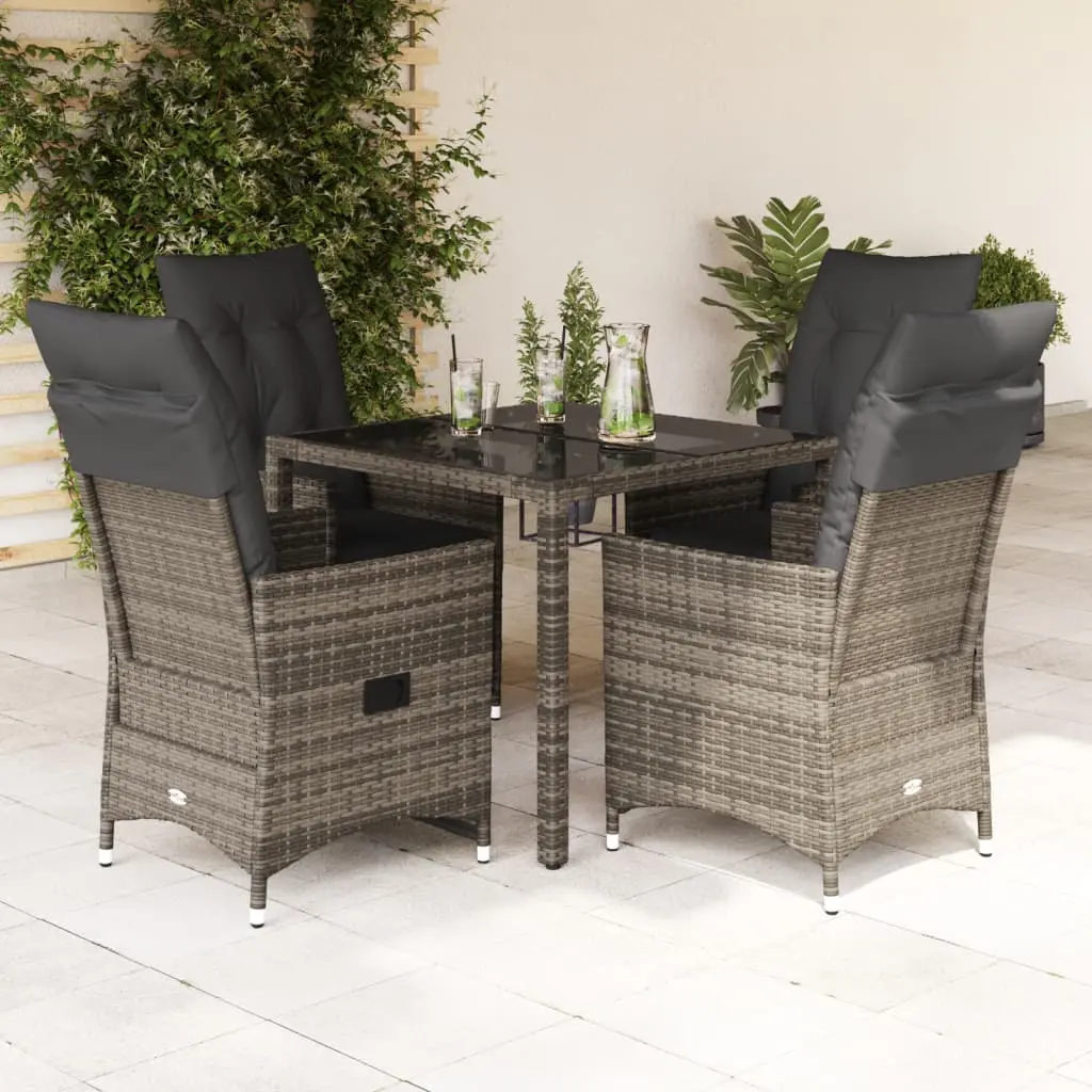 Set da Pranzo da Giardino 5 pz con Cuscini in Polyrattan Grigio