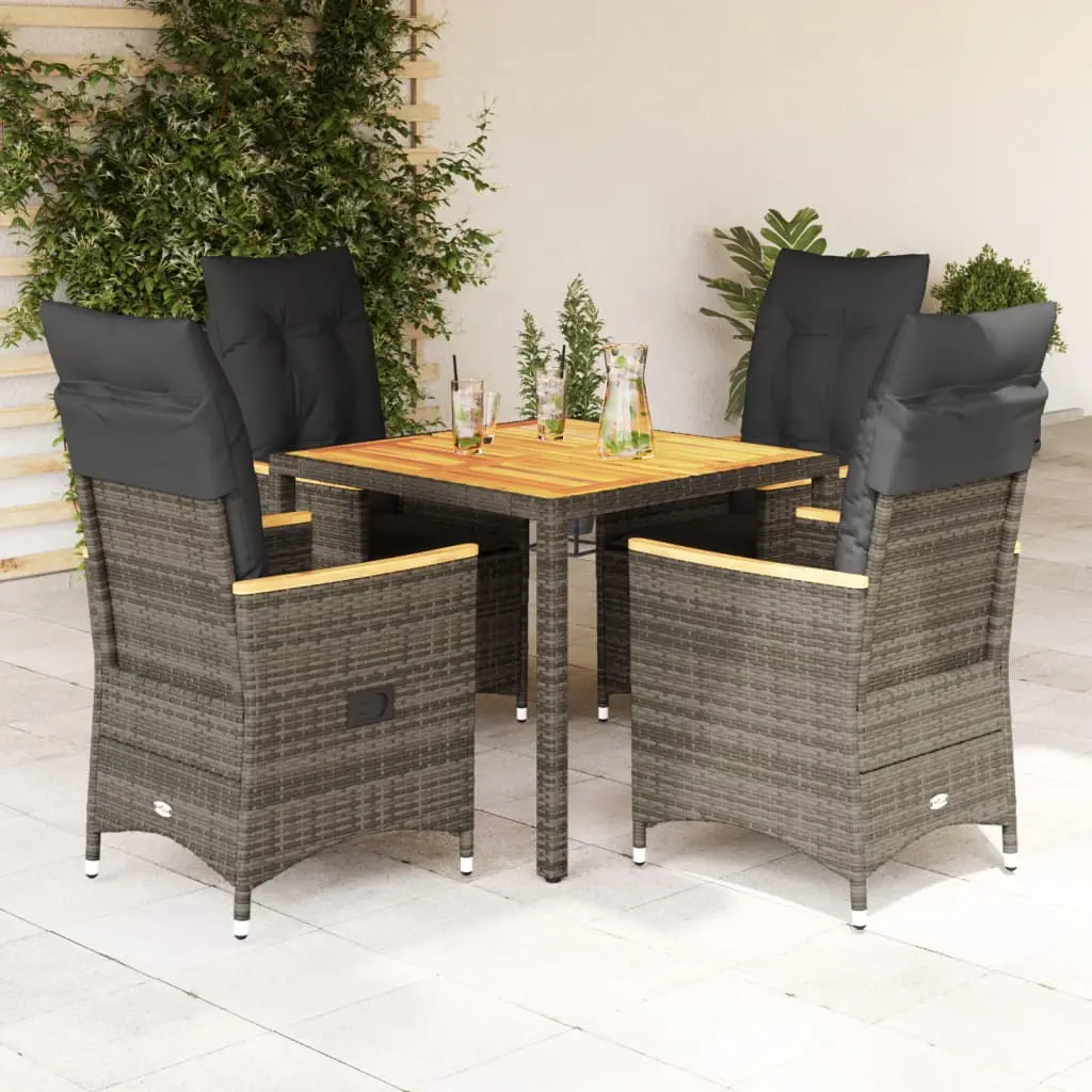 Set da Pranzo da Giardino 5 pz con Cuscini in Polyrattan Grigio