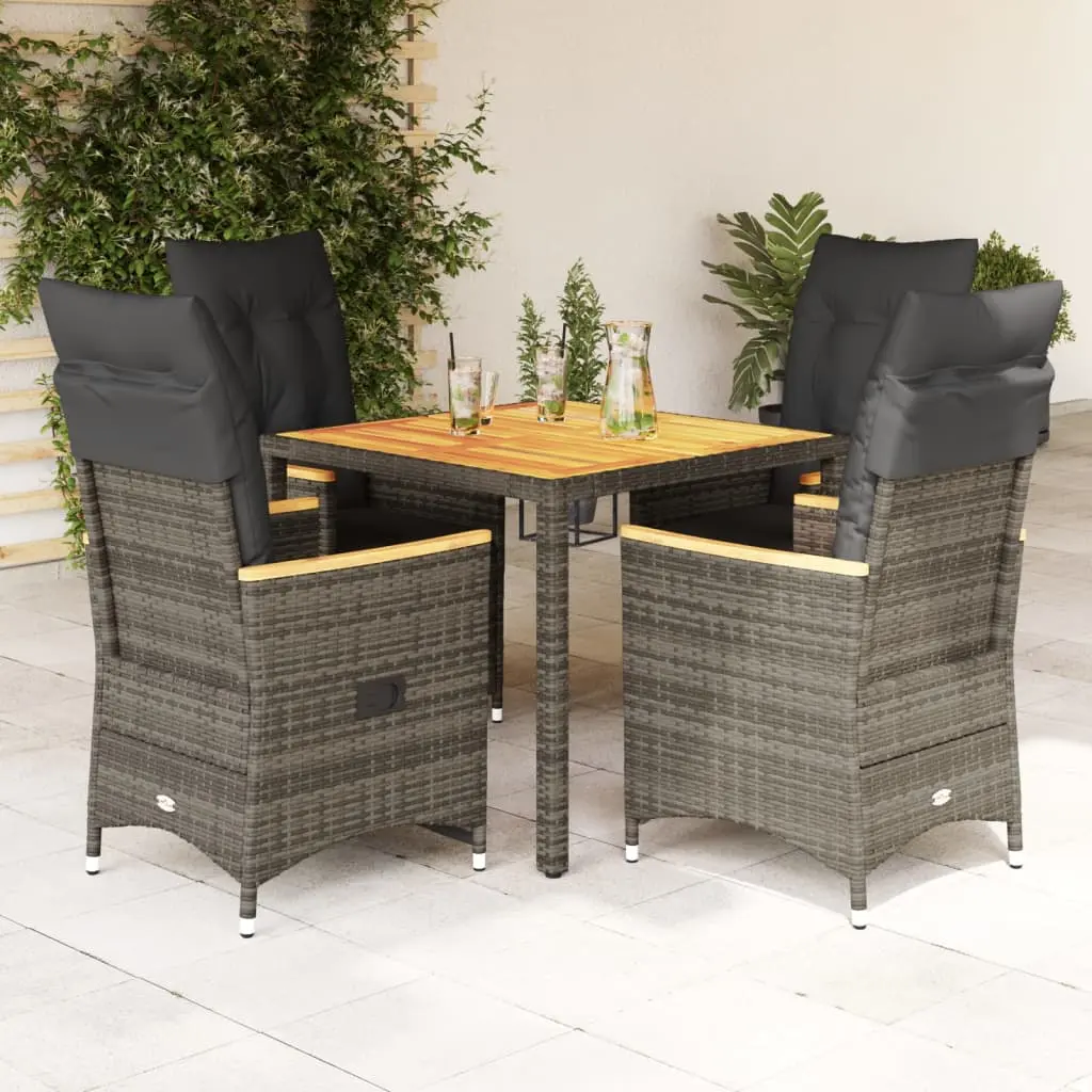 Set da Pranzo da Giardino 5 pz con Cuscini in Polyrattan Grigio