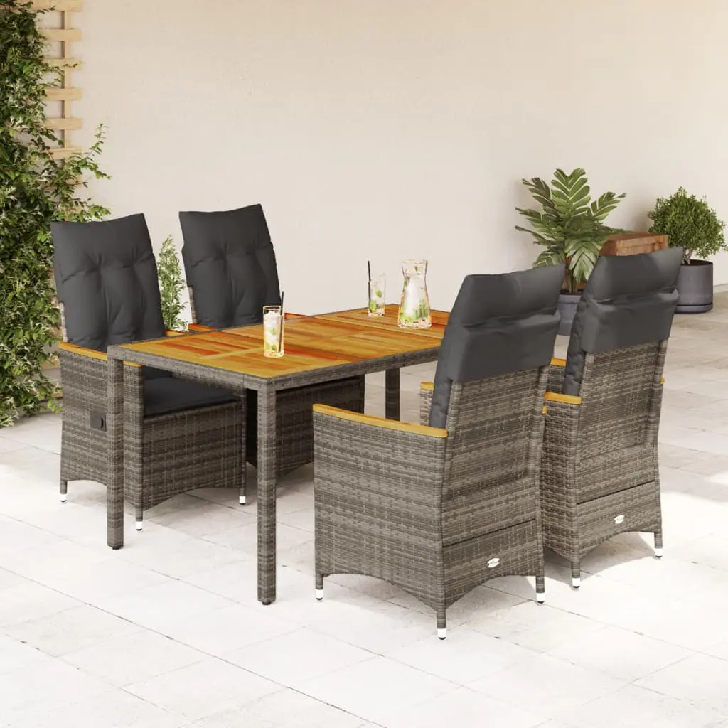 Set da Pranzo da Giardino 5 pz con Cuscini in Polyrattan Grigio