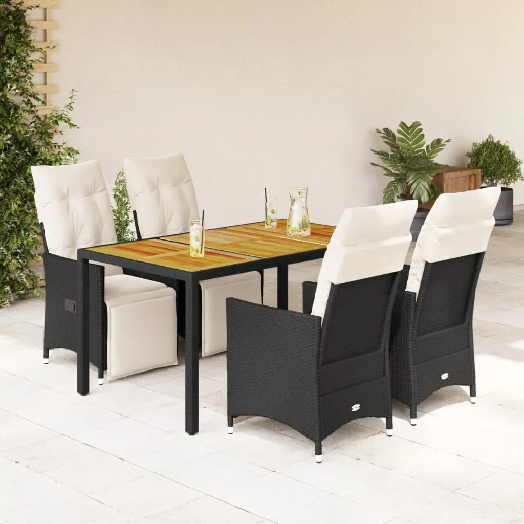 Set da Pranzo da Giardino 5 pz Nero con Cuscini in Polyrattan