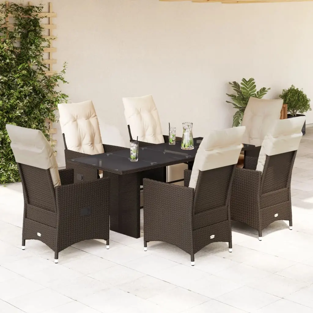 Set Bistrò da Giardino 7 pz con Cuscini in Polyrattan Marrone