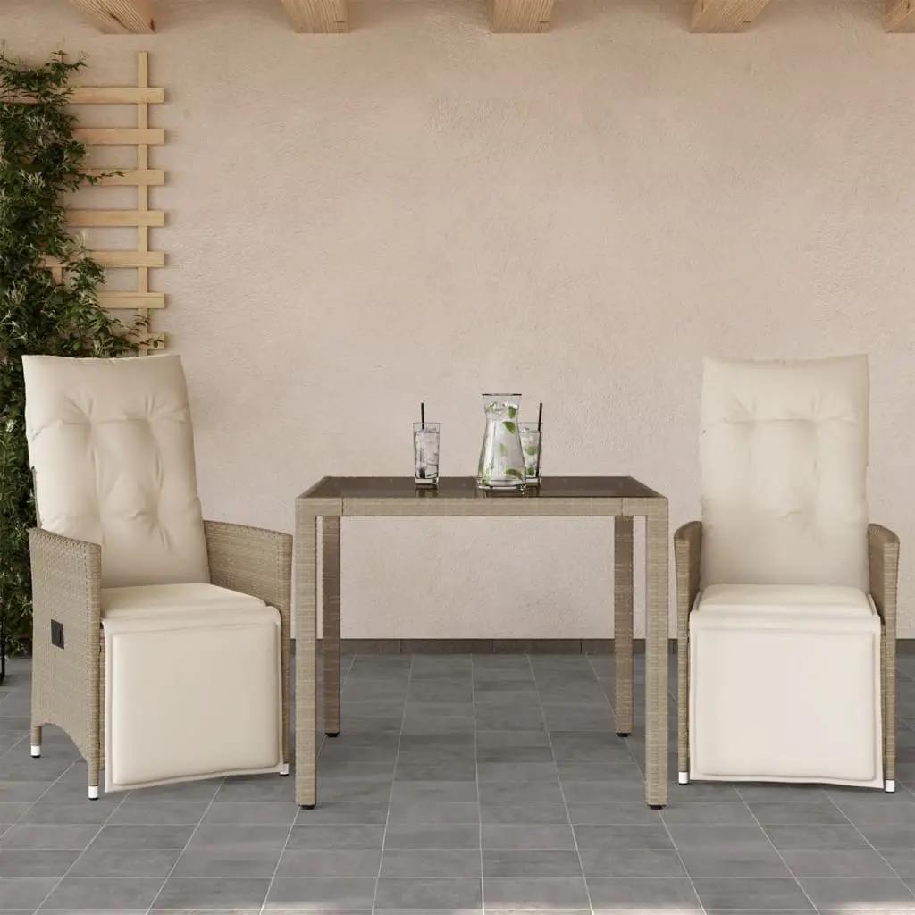 Set da Bistrò da Giardino 3 pz con Cuscini Beige in Polyrattan