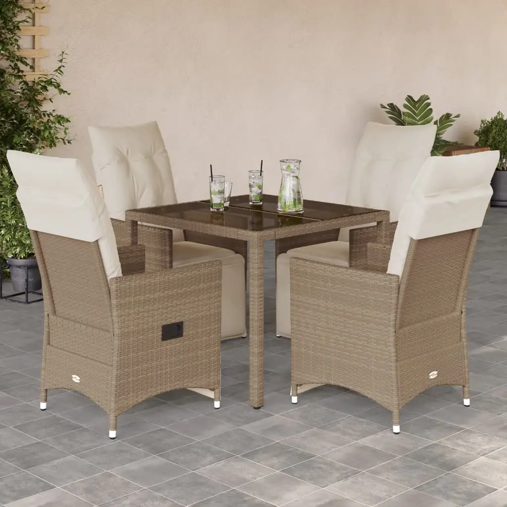 Set da Bistrò da Giardino 5 pz con Cuscini Beige in Polyrattan