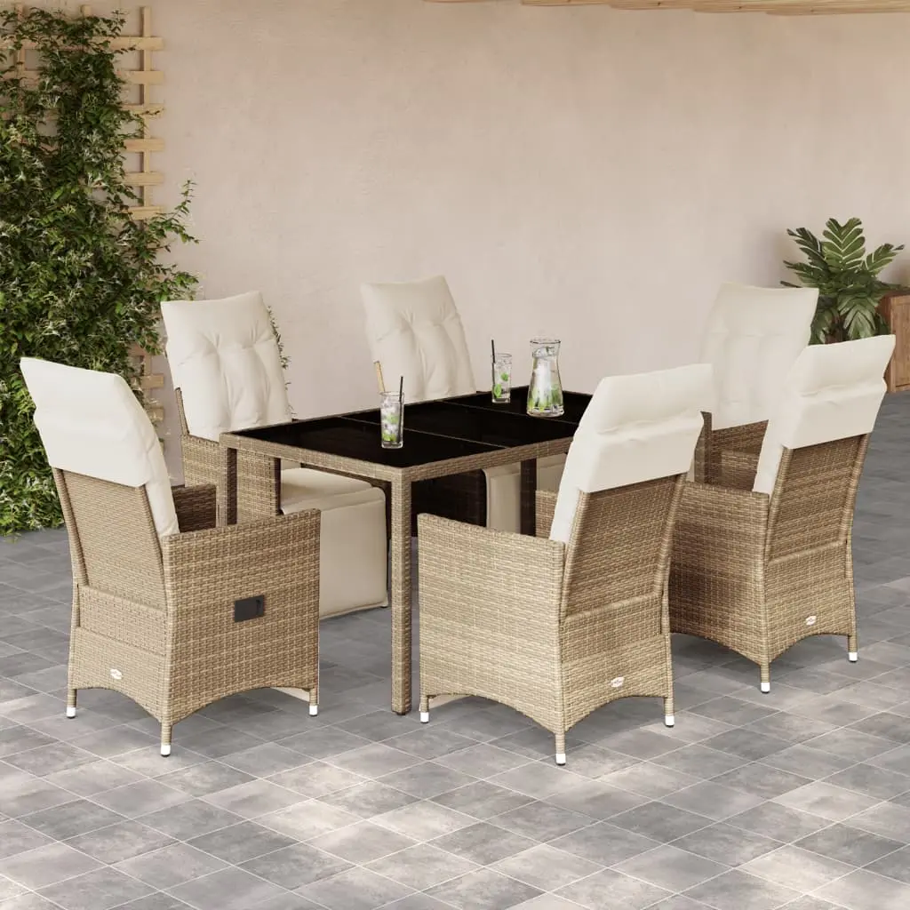 Set da Bistrò da Giardino 7 pz con Cuscini Beige in Polyrattan