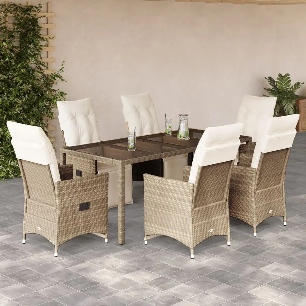 Set da Bistrò da Giardino 7 pz con Cuscini Beige in Polyrattan