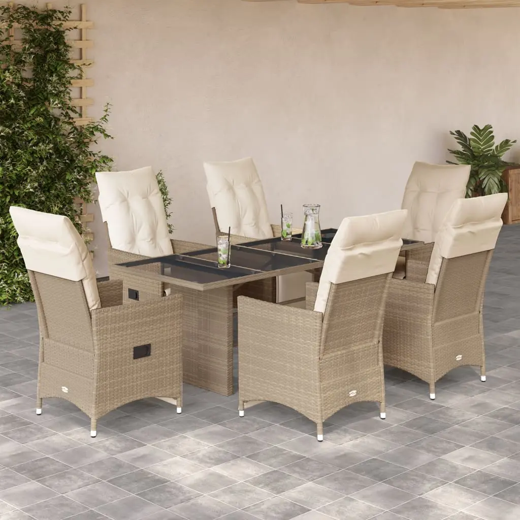 Set da Bistrò da Giardino 7 pz con Cuscini Beige in Polyrattan