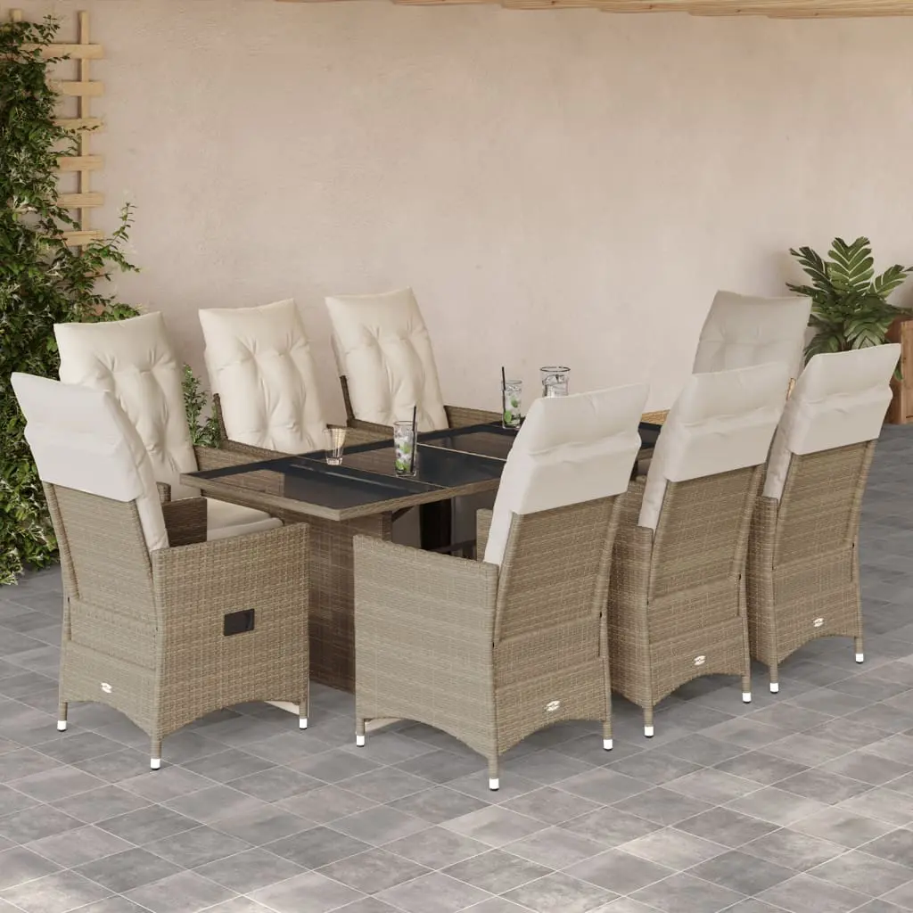 Set da Bistrò da Giardino 9 pz con Cuscini Beige in Polyrattan