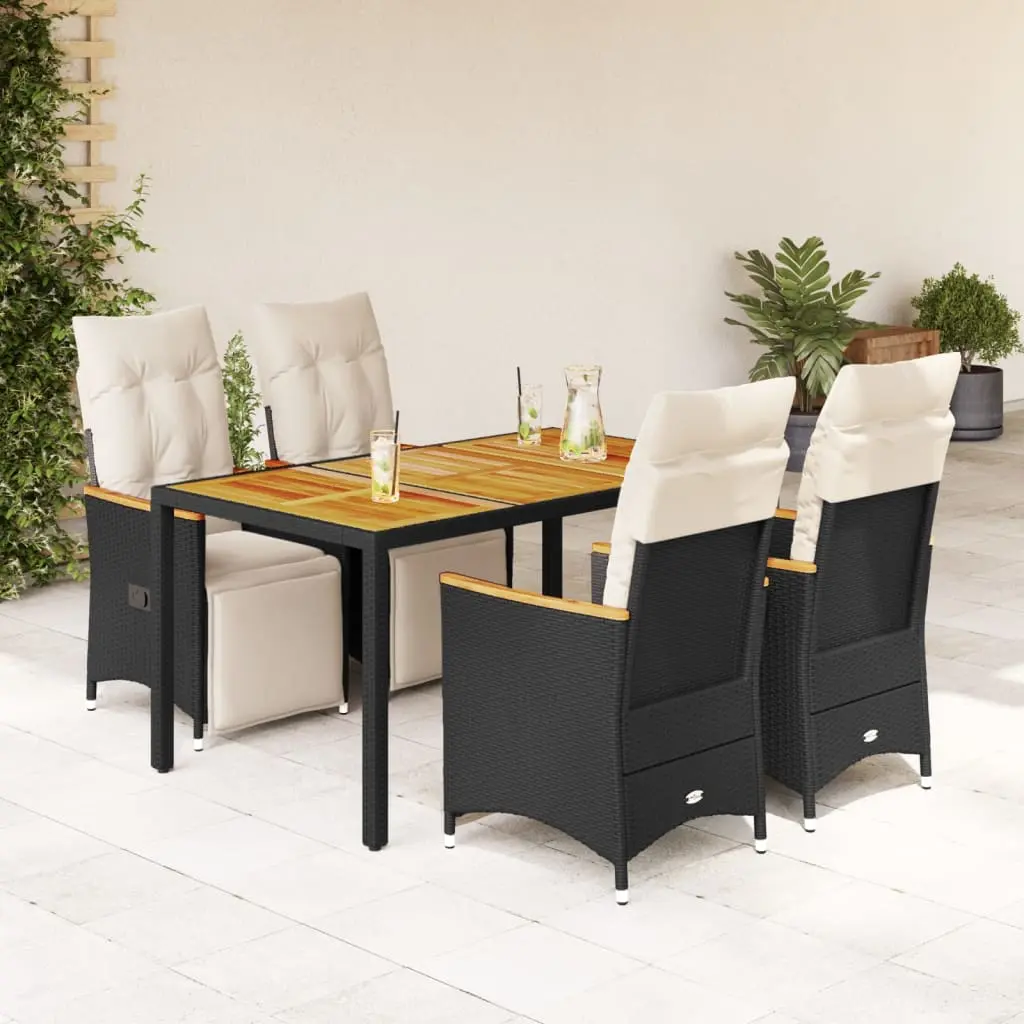 Set Bistrò da Giardino 5 pz con Cuscini in Polyrattan Nero