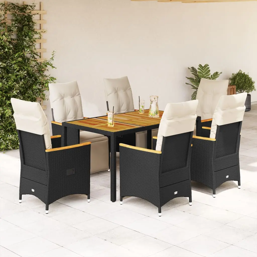 Set da Bistrò da Giardino 7 pz con Cuscini Nero in Polyrattan