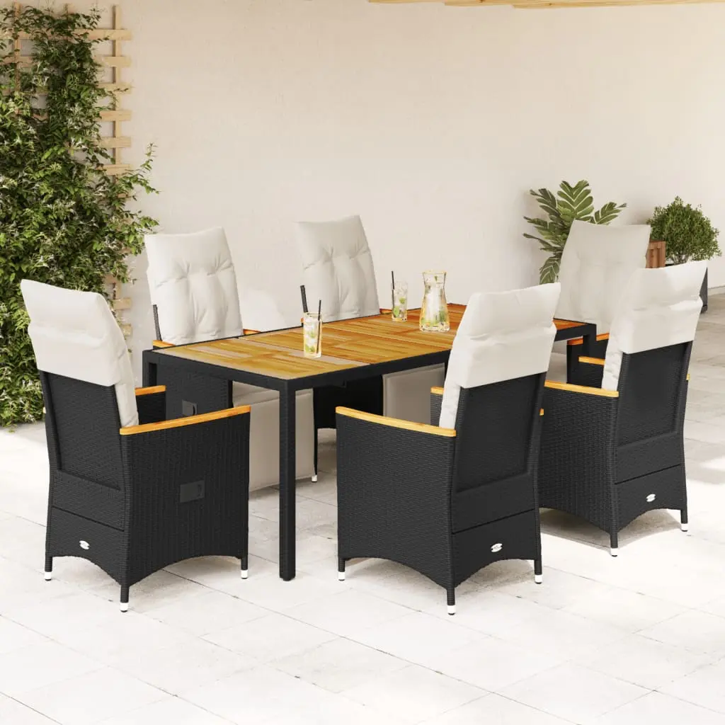 Set da Bistrò da Giardino 7 pz con Cuscini Nero in Polyrattan