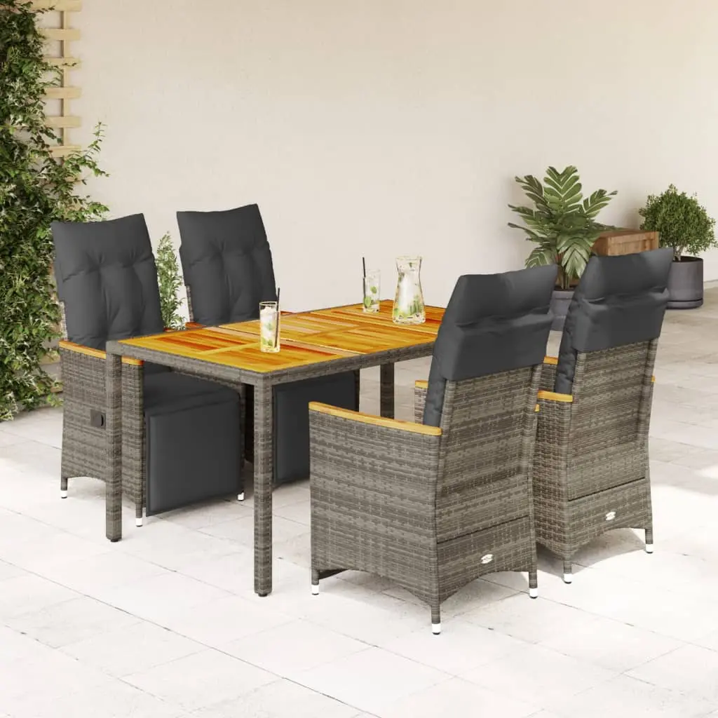 Set Bistrò da Giardino 5 pz con Cuscini in Polyrattan Grigio