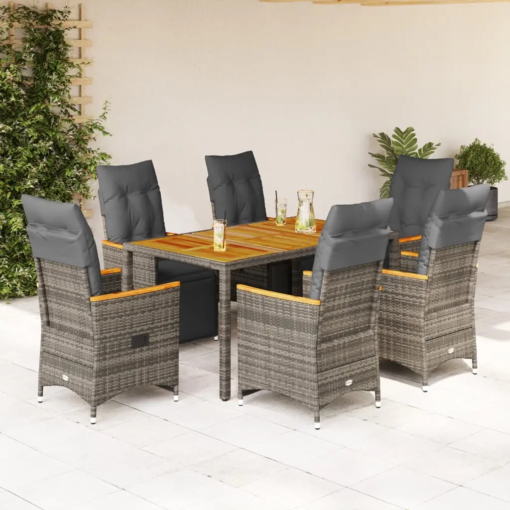 Set Bistrò da Giardino 7 pz con Cuscini in Polyrattan Grigio