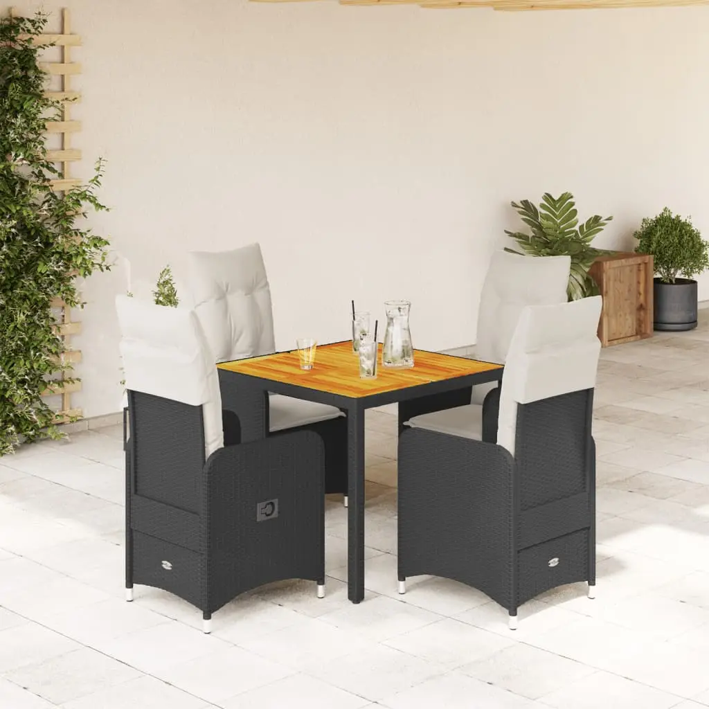 Set Bistrò da Giardino 5 pz con Cuscini in Polyrattan Nero